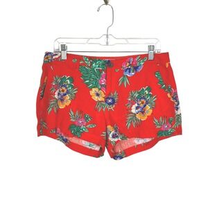 Old Navy Linen Everyday Short Red Floral Women's Size 6 Preppy Boho Tropical